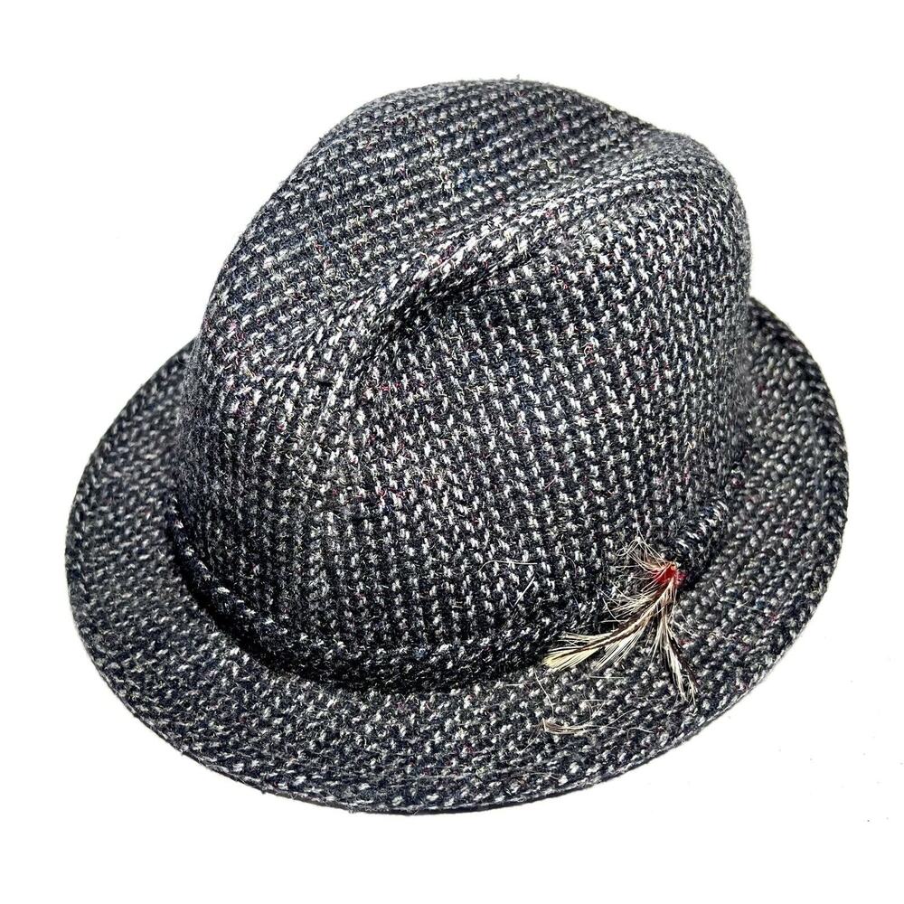 Vintage Hopkins Fifth Ave Grey Tweed Fedora Medium 7 7-1/8